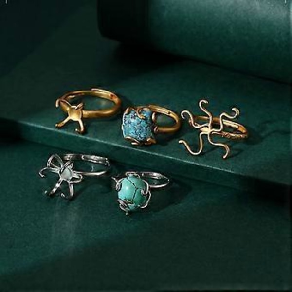 Klo Ringar Tomma Justerbara Mässingsringar Baser Fingerringar Bas för DIY Smyckestillverkning Inlagd Kristall Turkos Ädelsten Silver Silver F