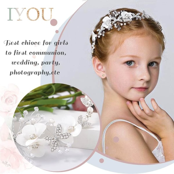 White Princess Flower Headwear Bridal Crystal Pearl Hårklänning Vi