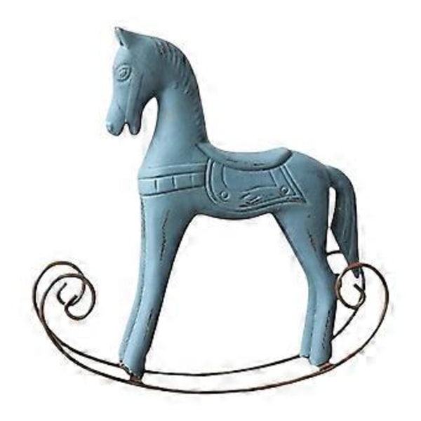 Gyngende Hest Statue Træ Borddekoration Samling Ideel Gave til Soveværelse Cafe (Blå) Blue