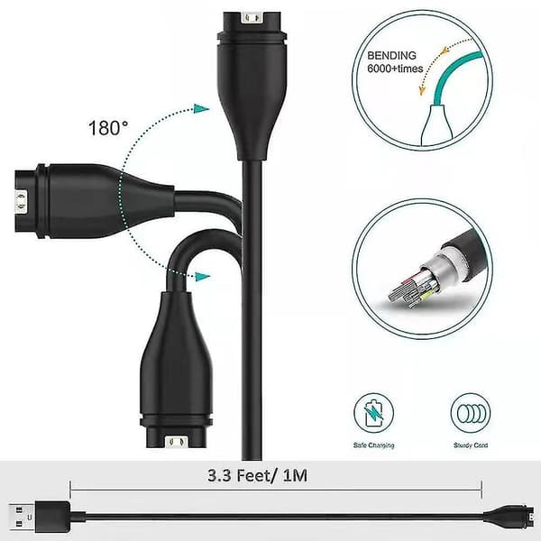 För Garmin Fenix 5/5s/5x/plus/6/6s/6x/pro Smartwatch Laddare, Ersättnings USB Data Synkroniserings Laddningskabel, Svart.