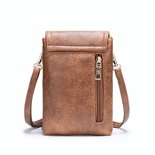 Karamellin värinen, kuumaa myyvä naisten nahkainen puhelimen crossbody-laukku, t