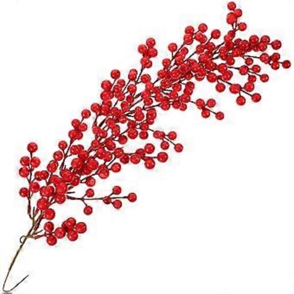Kunstig Bærstilk Julebær Kristtornbær Gren For Juletre (Rød)