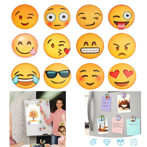 12 st kylskåpsmagneter, Smiley kylskåpsmagnet, 3D Emoji Smileys F