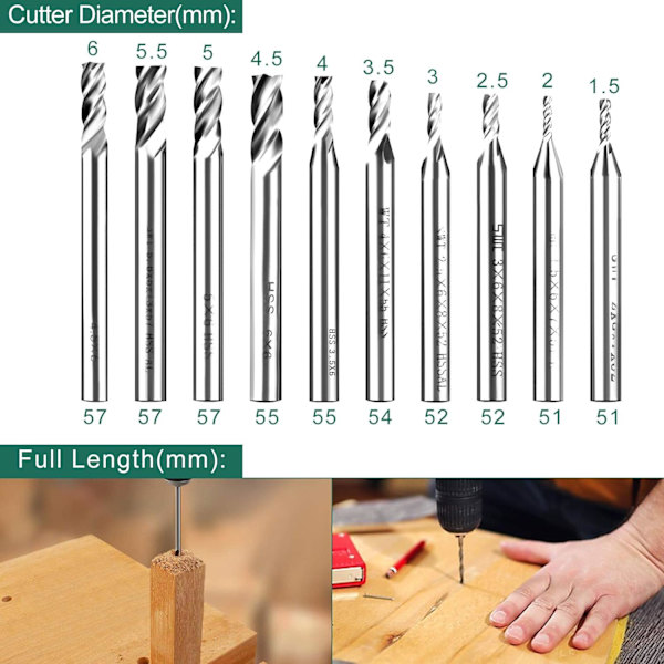 End Mills, 1.5-6mm HSS CNC lige skaft bor sæt 4 fløjte E