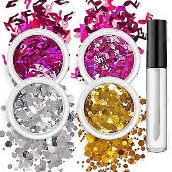 4 Lådor Holografiska Nagelpaljetter Former Blandade Nagelglitter Manikyrdekorationer Glitterset för Nagelkonst Hantverk Smink Set of 5