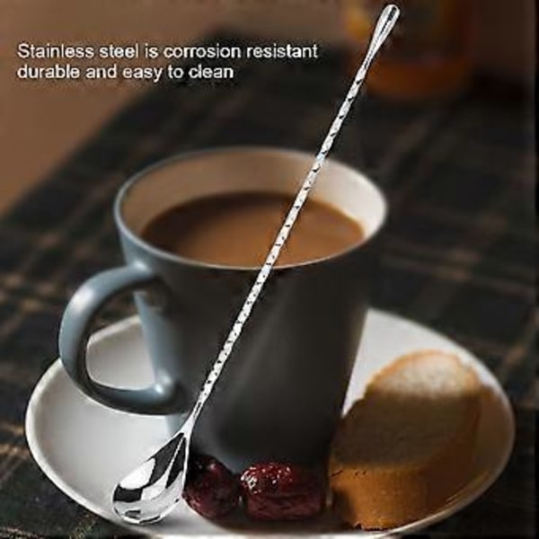 1 stk. Cocktailskje i rustfritt stål, drikkevare kaffe blandingsverktøy med langt håndtak, Sølv, 30 cm