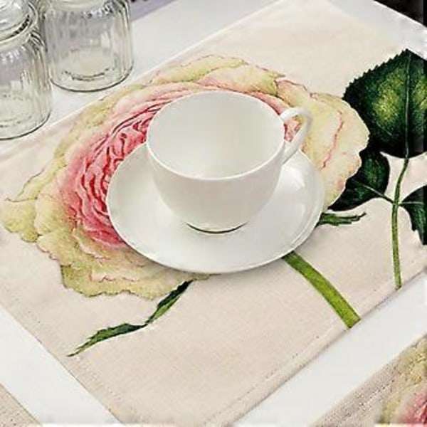 Rose Blomsterprint Vaskbar Husholdningsservice Dækkeserviet Varmeisolering Spisemåtte (#3)