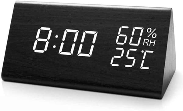 Väckarklocka i trä, (Vitt ljus) Digital LED-väckarklocka i trä