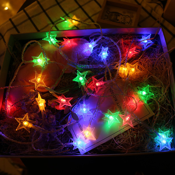 25 fot 50 LED batteridrevne Star Fairy Lights, 8 moduser Varme Whit