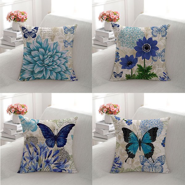 Kuddöverdrag, Set om 4-45 x 45cm Bomull och Linne Blommönster Sq