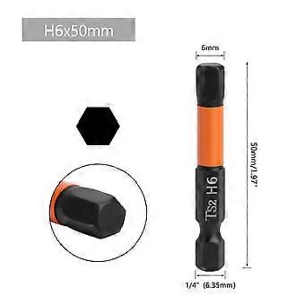 7 kpl Magneettinen Kuusiokoloavain Poranteräsarja H 1.5-H6 Metrinen Iskunkestävä Kuusiokantaruuvimeisselin Teräsarja 1/4 Tuuman Kuusioterä