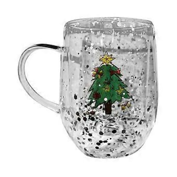 Dobbeltlags Krus Varmebestandig Glas Kop Juletema 300ml Varm Drik Drikkevarer til Familiesammenkomster Star tree with hand