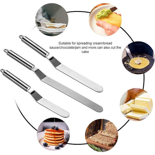 Set med 4 vinklade bakspatlar, rostfria stålspatlar, dekorat