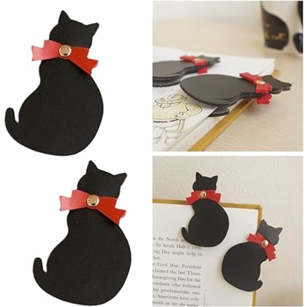 Läderbokmärken (2 stycken) - Black Cat Bookmarks - Student Boo