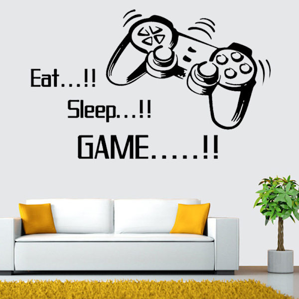 Pelivarusteiden seinätarrat poikien huoneeseen, EAT Sleep Game + Ga