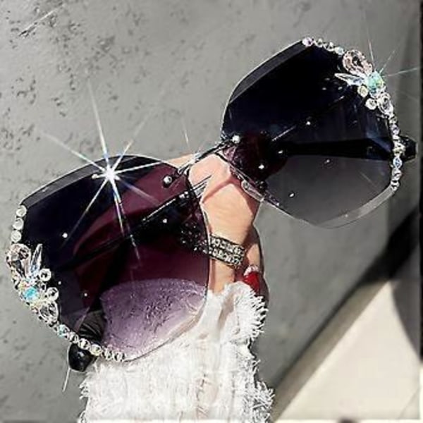 Damsolglasögon Skurna Linser Strass Solglasögon Mode Glasögon Grå