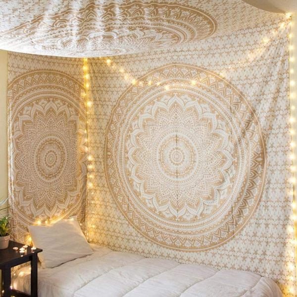 Keltainen Mandala Boheemi Jooga Matto Intialainen Seinävaate - 180*230cm