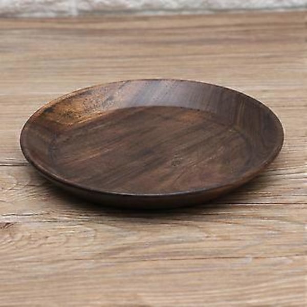 Massiv Mörk Färg Trä Fruktskål Rund Mat Serveringsbricka Te Dessert Kakfat (15cm)