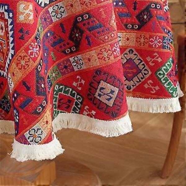Rund Texturerad Bordsduk Tvättbar Bordsöverdrag Mjuk Bordsduk Fläckbeständig, Perfekt för Kök, Middag, Picknick Vinröd Burgundy 150cm