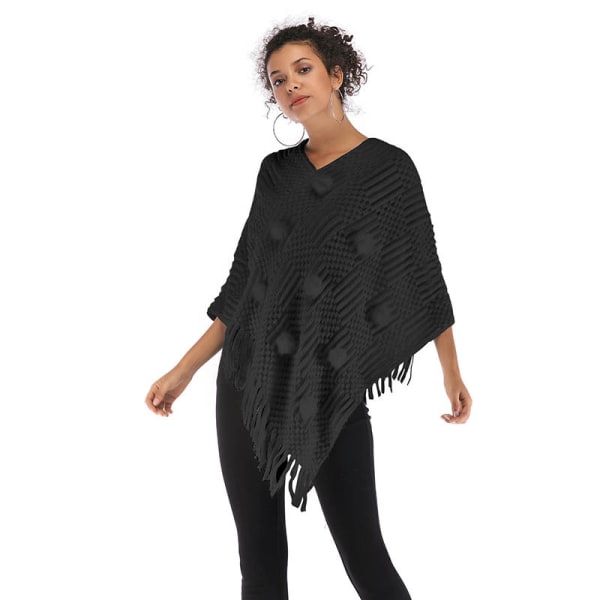 Sort, oversized blød Pashmina sjal kappe sweater - cashm