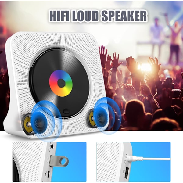 Vit - CD-spelare för skrivbord med Bluetooth Gueray Väggmonterad CD