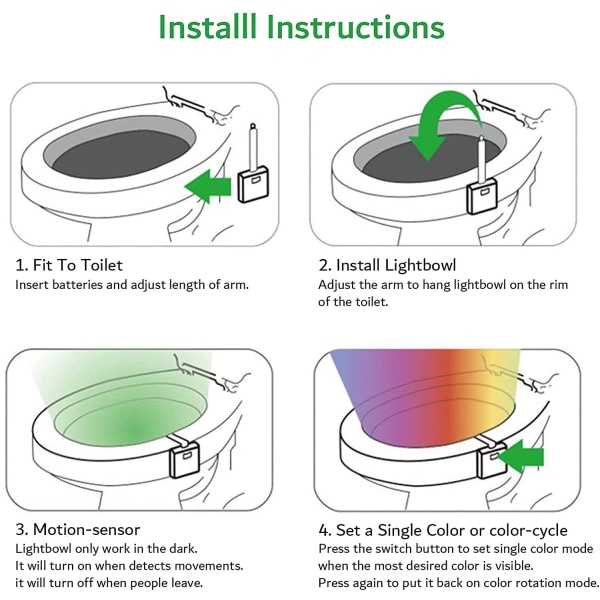 Toalettlys med bevegelsessensor, nattlys til toalett, 16 fargeendringer
