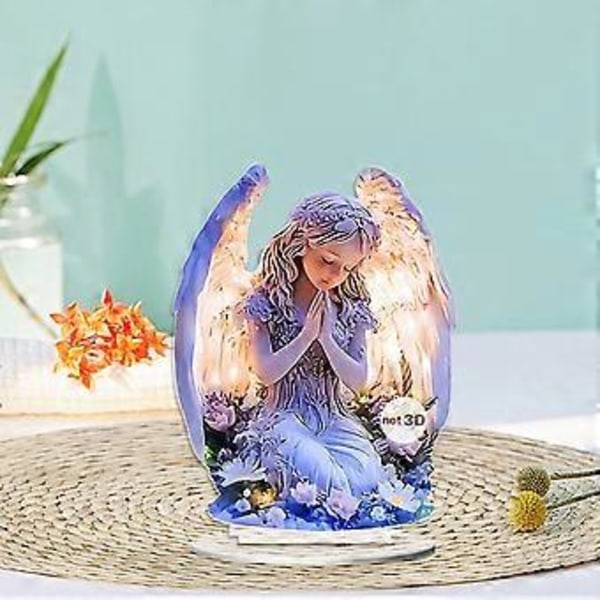 Kvinde Himmelsk Ornament Med Vinge Bedende Fladt Akryl Ornament Boligdekoration Purple