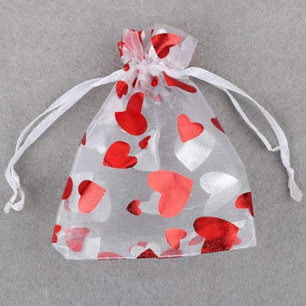 100 stk. Organza Smykkeposer Lille Posepose Hjerte Slik Dragee