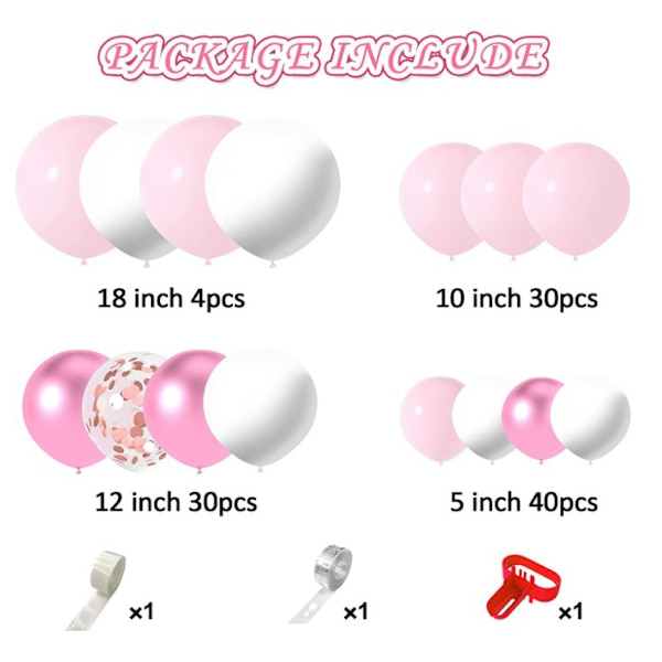 104 kpl Party Balloon Arch Garland Kit Pink Latex Confetti Balloon
