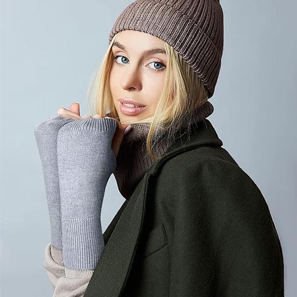 Grå 2 Par Fingerlösa Vantar K cashmere handledsvärmare Termisk Gl
