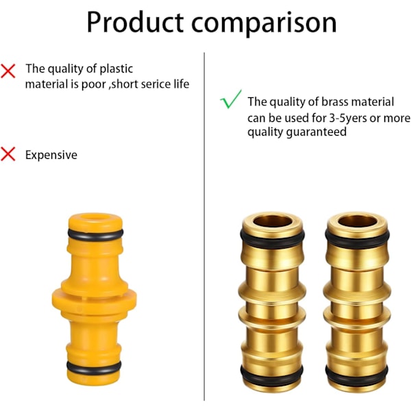2-pack mässingslangkopplingar (mässing dubbel hane-koppling