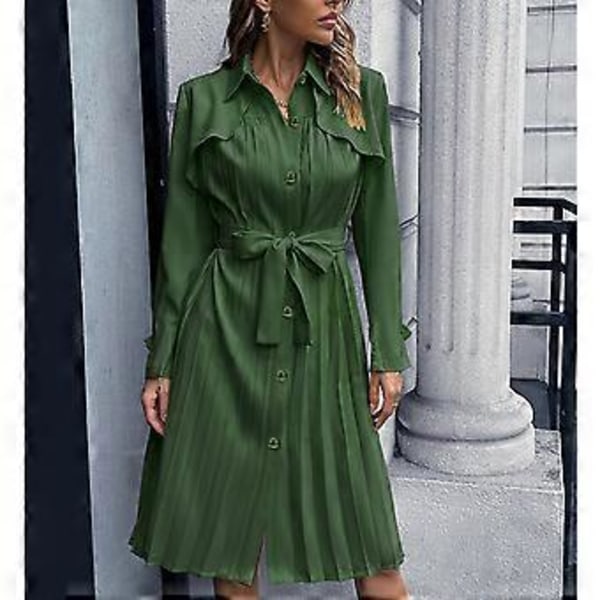 Klänning Långärmad Slim Fit Plisserad Enkelknäppt Midjeband Elegant Klänning för Kvinnor