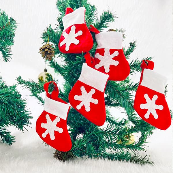Snöflinga Mönster Filt Mini Julstrumpor, 24-pack, Julgransprydnader