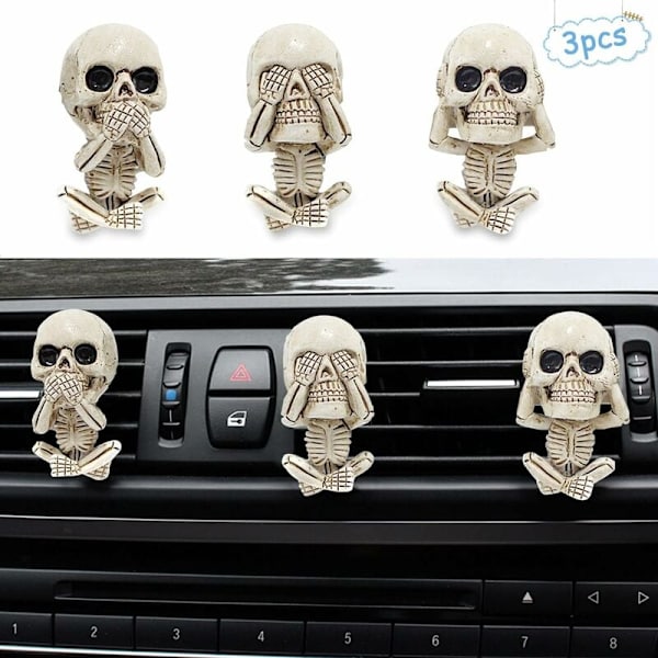 Bilindretning Duftpind Diffuser, 3stk Skull Trio Statue, Aromaterapi Diffuser, til Hjemmeindretning, Bil, Have (3)