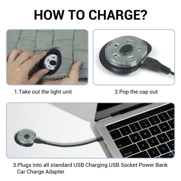 USB genopladelig håndfri pandelampe hue til mænd og kvinder's Vale