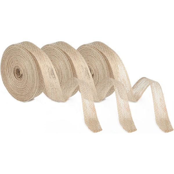 3 rullar hessianband, (2 cm) 30 m naturfärgat juteband