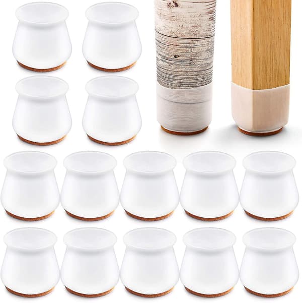 Silikon Stolsbensskydd med Filt för Hårda Golv 24 st - bebetter.24PCS.Vit 24