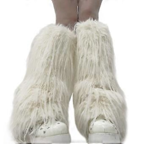 Mjuka, lurviga benvärmare för damer, eleganta vinterbensvärmare, tjocka, fluffiga plyschstövlar, överdelar, fotlösa långa strumpor, vita White