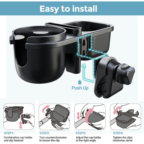3 i 1 barnevogn koppholder, universell koppholder med telefonholder