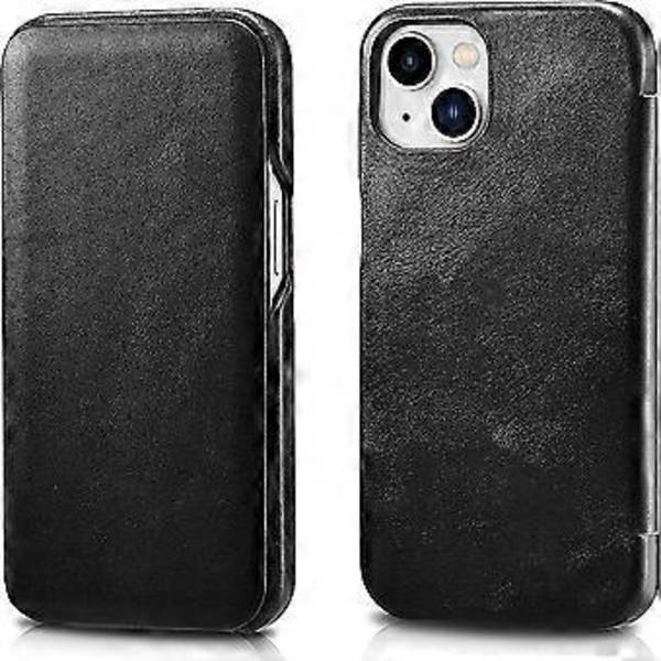 Nahkainen Folio-kotelo yhteensopiva iPhone 13 mini:n kanssa - Vintage-tyyli, aito nahka, kääntöfolio-suunnittelu - Sisäänrakennettu magneettinen sulkeminen - musta