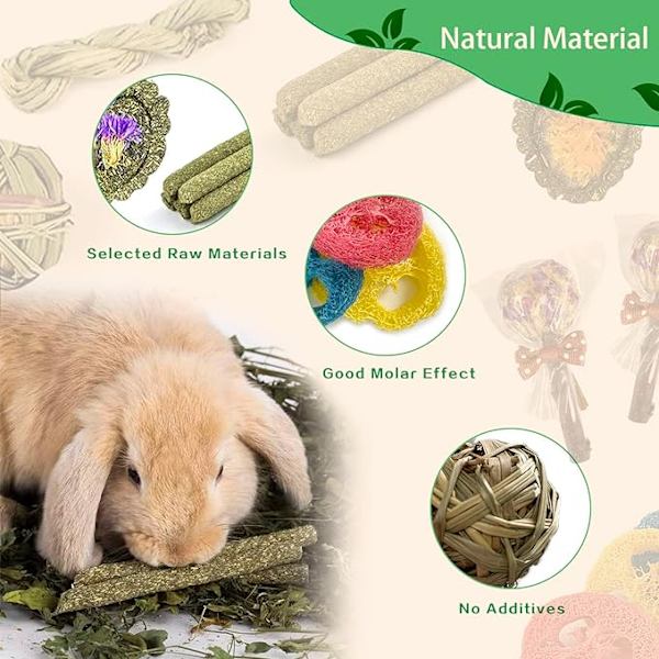 Kääpiökaniinin pureskelulelut, 31 pakkausta luonnollisia pureskeluleluja, parantaa hampaiden terveyttä