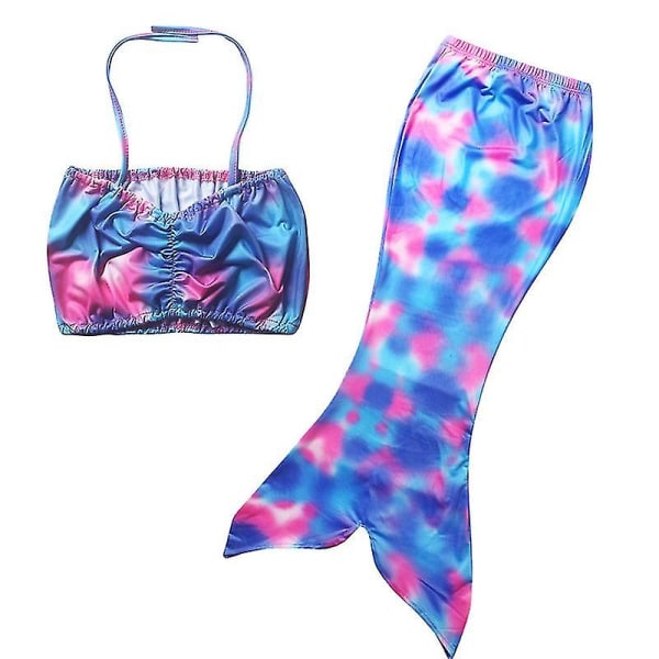 Flickor Sjöjungfrusvans Bikini Set Sommar Tie Dye Strandkläder Baddräkt -allin.6-7 År.Blå Rosa 4