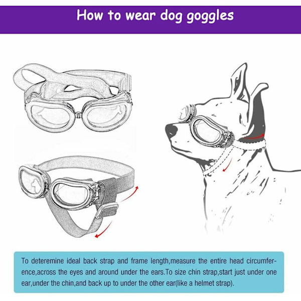 Fonepro 1 stk. Hunde Goggles, Justerbar Rem Kæledyr Solbriller, Hvalp