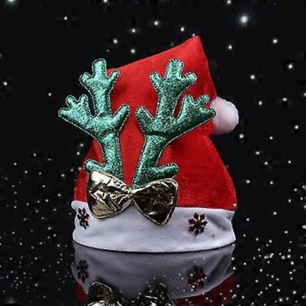 Jul Tomteluva med Horn Vit Kant för Julfest Nyår Huvudbonad Tomtekostym Tillbehör Present gyllene snöflingor golden snowflakes