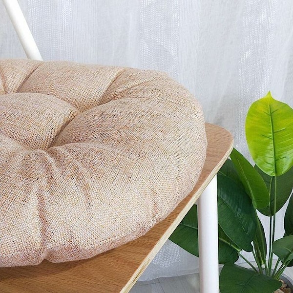 Rund sittdyna, bomull linne tatami golvkudde, mjuk tjock