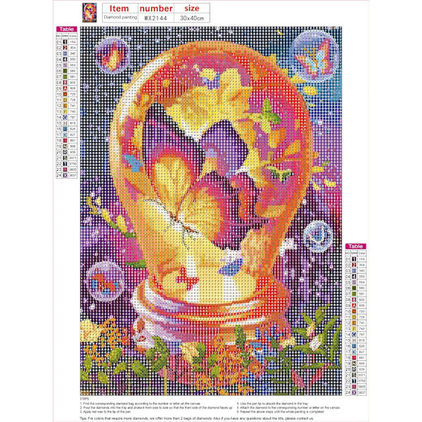 30x40cm 5D Diamantmålningssatser, Bubblor och Fjärilar Diamant