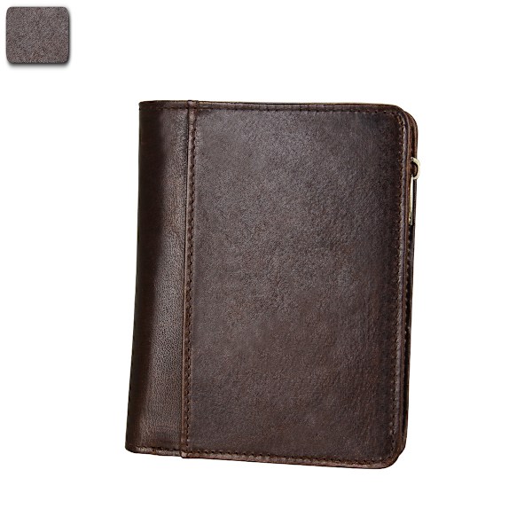 Kaffefärgad ultra slim läder plånbok clutch väska dubbel vikning
