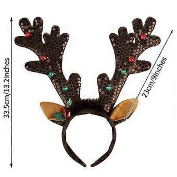 3-pack Brun Renhorn Pannband Ornament Söt Paljett Huvudbonad med Klockor