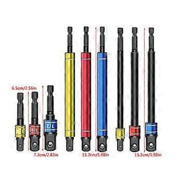 1/4\" 3/8\" 1/2\" Pipenøkkeladaptere For Slagtrekker Med Sekskant Til Firkant Pipe Bor Forlengelse black extended suit
