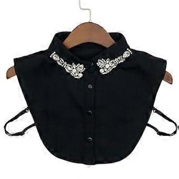 Dame Kvinder Vanddråbe Imitation Krystal Chiffon Falske Kraver Smykker Rhineston Sort Black